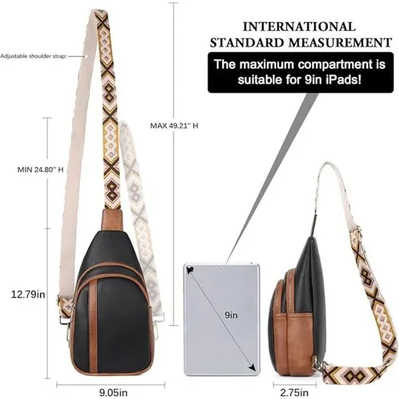 Women Black With Brown Imported Faux Leather Unique Sling Cross Body Backpack